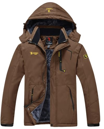 donhobo Men's Fleece Jacket Winter Waterproof Warm Ski Jackets Windproof Coat With Zip Pockets Hood