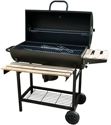 KCT Classic Barrel Outdoor BBQ Smoker with Side Shelves, Air Vents and Temperature Gauge