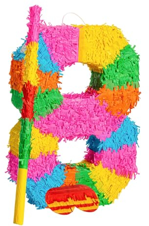 Fax Potato - Pinatas Nummer 8 Karton Pinata, Stick Und Augenbinde - W35cm X D7.5cm X H50cm - Multi