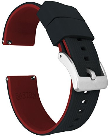 24mm Black/Crimson Red - BARTON Elite Silicone Watch Bands - Quick Release - Choose Strap Color & Width