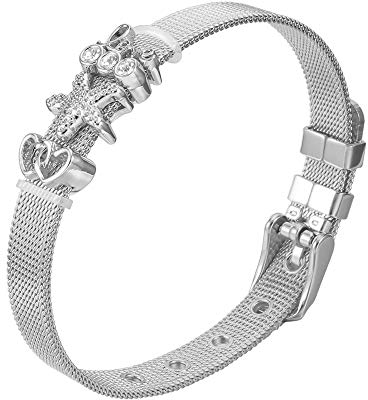 Heideman Mesh Armband Milanaise Damen - aus hochwertigem Edelstahl - silber gold rosegold farbend poliert - Armkette für Frauen mit Charms - Herz mit Stein weiß