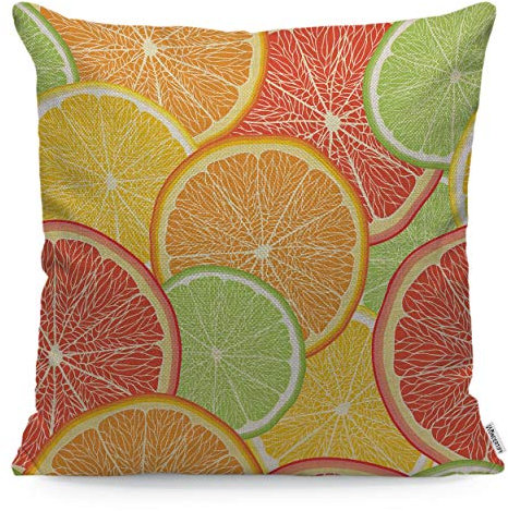 Wondertify Kissenbezug für Sofakissen, Sommer-Zitrusfrüchte, Grapefruit, Zitrone, Orange, Rot, weicher Leinen-Kissenbezug für dekoratives Schlafzimmer/Wohnzimmer/Sofa/Bauernhaus, 45,7 x 45,7 cm
