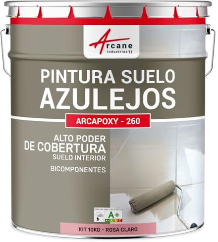 ARCANE INDUSTRIES Peinture carrelage Sol, résine pour recouvrir faïence et Carreaux : Arcapoxy Sol carrelage - 10 kg (jusqu'à 50 m² en 2 Couches) Rose Clair - RAL 3015