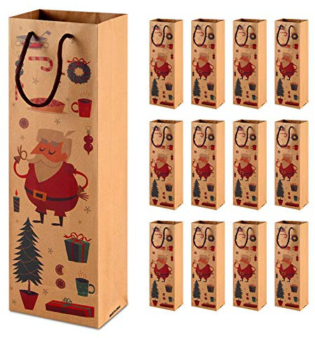 Siumir Natale Sacchetti Regalo 12 PCS Bottiglia di Vino Carta Kraft Borsa per Bottiglie di Vino