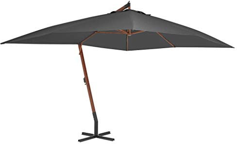 yorten Ampelschirm mit Holzmast Sonnenschirm Marktschirm Gartenschirm Rechteckig 400 x 300 x 285 cm (L x B x H) Anthrazit mit Lüftung und Kurbelsystem