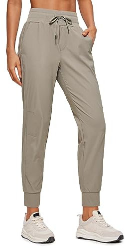CRZ YOGA Damen Lässige Sporthose Tunnelzug Taille Jogger Pants Jogginghose Freizeithose mit Taschen - 70cm Klippenasche 42