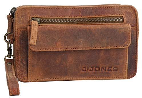 J.Jones Herrentasche - Exquisite echt Leder Herren Handgelenktasche Handtasche Handgepäck - Tasche Doppelkammer (Braun) - präsentiert von ZMOKA®