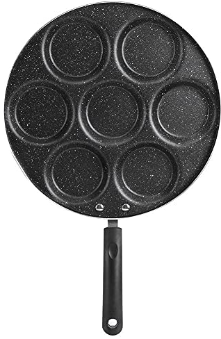 Poele a Pancakes Poêles à frire 7 trous Poêle à frire Œufs frits antiadhésifs Poêle à hamburger Moule à burger aluminium pour hamburger aux œufs avec poignée