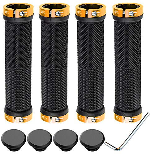 QitinDasen 2 Paar Fahrradlenkergriffe, Rutschfester Gummi Fahrradgriff, Ergonomisch Fahrradgriffe, Fahrradgriffe Protector für MTB BMX (Golden)