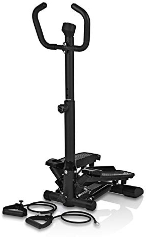 VITALmaxx Fitnesstrainer Swing Stepper mit 2 Expanderbändern | Trainiert die Beinmuskeln und fördert die Ausdauer | Mit höhenverstellbarem Handgriff | Maximale Belastung ca. 100 kg [schwarz]