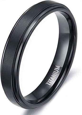 Zakk Ring Herren Damen Titan Verlobungsringe Eheringe Trauringe Schwarz Gebürstet 4mm 6mm 8mm(Schwarz-4mm, 54 (17.2))