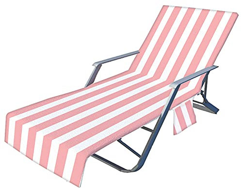 HIOD Fashion Striped Microfiber Beach Chair Cover Towel With Pocket For Summer Outdoor Garden Pool Sun Lunger Blanket 82''x29'',Pink