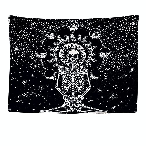 Ulticool - Wandteppich Tapestry Dekoration Wohnung - Skelett Sonne Natur Chakra Tarot Space Schwarz Weiß - 200 x 150 cm groß - Wandtuch Wandbehänge - Accessoires für Wohnzimmer