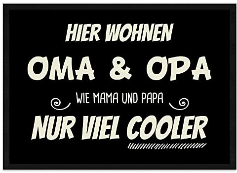 PR Print Royal Fußmatte mit Spruch - Oma & Opa sind viel Cooler als Mama & Papa - Lustiger Fußabtreter, Geschenk für die Großeltern von Enkel - rutschfest, 60 x 40 cm