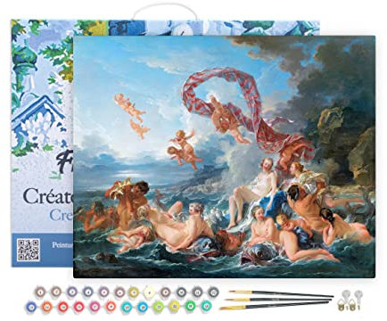 Figured'Art Peinture par Numéro Adulte avec Cadre Le Triomphe de Vénus - François Boucher - Activité Manuelle Kit de Loisir Créatif DIY Numéro d'Art Complet - 40x50cm toile tendue sur châssis