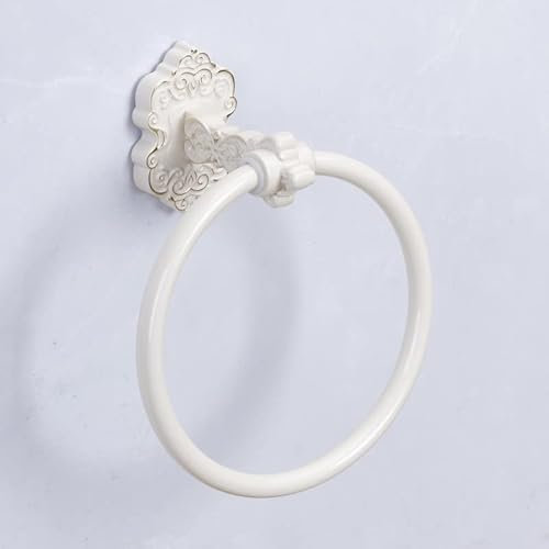 SDH Anneau Porte-Serviette de Salle de Bain Style Vintage Blanc et doré – Support Mural pour Cuisine et Salle de Bain – Lot de 1 Anneau de Suspension Robuste en Aluminium