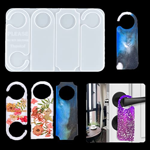 Voyyphixa 4 Pcs Door Hanger Sign Resin Mould, Please Do Not Disturb Sign Silicone Moulds for Epoxy Resin, Blank Door Handle Tag Mould for Home Office Door Knob (Door Sign Mould)