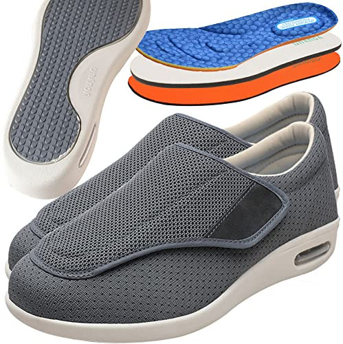 Diabetic Shoes for Men with Swollen Feet Women Adjustable Edema Comfy Sandal Shoes for Arthritis Feet Extra Wide Walking Memory Foam Slippers Closed Toe Easy On/Off,Grey,37 EU