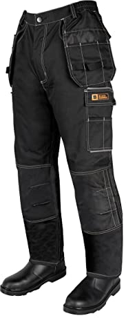 Black Hammer Mens Work Trousers Elasticated Waist Professional Durable Safety Utility Combat Workwear Pants with Holster Pockets and Knee Pad Pockets Sublime Black (38W / 33 Long)