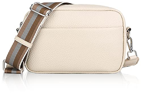 GOLDNICE Bauchtasche Gürteltasche Damen, Crossbody Bag Damen Schultertasche, Moderne Taschen mit Breitem Schultergurt, PU Leder Brusttasche Bodybag Damen Umhängetasche, Beige