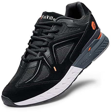 FitVille Extra Larghe Scarpe Uomo Sneakers Supporto per Arco Plantare Pianta Larga Scarpe da Ginnastica Comfort per Piede Piatto 46.5 EU XX-Larga Nero