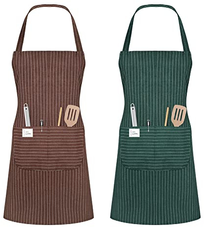 Vicloon Delantal de Cocina Ajustable, 2pcs Mandiles con Bolsillos para Hornear, Delantal Antiincrustante de Mujeres, Hombre y Pareja para cocinar