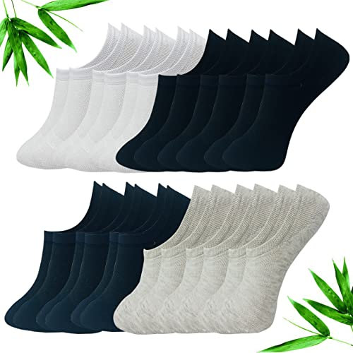 cotigo Chaussettes Courtes en Fibre de Bambou - 12 Paires - Respirantes et Anti-Odeur - Invisibles avec Silicone Antidérapant - pour Femme-Homme (35-40, Couleurs Assorties)