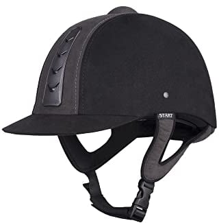 Start Sport+ Reithelm für Kinder und Mädchen, Reitkappe mit Be- und Entlüftungssystem, Reiterhelm Damen, Pferde Helm (Schwarz/Grau, L)