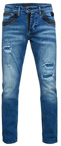 Rusty Neal Jeanshose Herren Jeans Straight Fit Stretch Streetwear 'YOKOTE' Jeans-Hose Stone-Washed Strech Denim Kontrast Destroyed 240