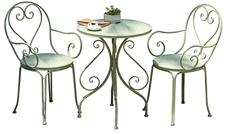 3-Teiliges Bistro-Set, Schmiedeeisen, Runder Gartentisch Und Stühle, Gartenterrasse, Balkon, Metalltisch, Möbel Für Garten, Hinterhof, Balkon,Grün