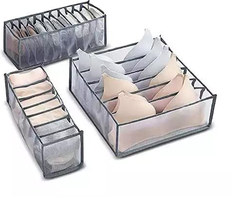 AFLOS REFORUNG 3 Stück Kleiderschrank Kleider Organizer Kleideraufbewahrung Aus Mesh Faltbare Aufbewahrungsboxen für Kleidung Schubladen Ordnungssystem für Unterwäsche (Gray)