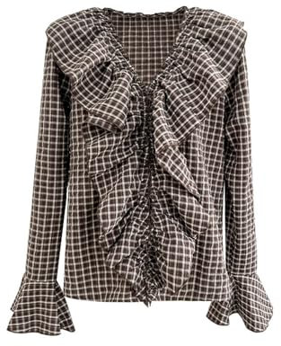 AYAZER Neue 2023 Herbst Französisch Retro Japanischen Plaid Langarm Shirt Frauen Design-Kaffee-F