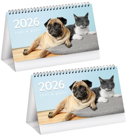 Tischkalender 2024, Schreibtischkalender Büro, Spiral-Tischkalender 19 x 14,5 cm, Kalender für Büro Hund und Katze (2 Stück)