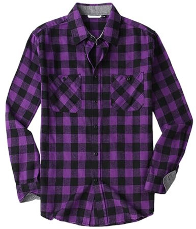 Caxndycing Veste à carreaux pour homme - Manches longues - Style western - Cowboy - Vintage - Boutons pression - Chemise de travail - Loisirs - Chemise de bûcheron, lilas, S