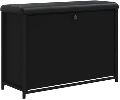 vidaXL Schuhbank, Sitzbank mit Klappe, Bank Schuhkipper mit gepolstertem Sitzkissen, Schuhschrank Schuhorganizer für Wohnzimmer Flur, Schwarz