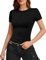 Women's Basic Short Sleeve Crew Neck T Shirt Slim Fit Tops Y2k 2024 Summer Going Out Crop Tops Cute Tight Fashion Shirts Baby Tee Shirt Fit Outfit Black