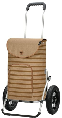 ANDERSEN Einkaufstrolley - Royal Shopper Eske braun | mit Luftbereifung, große Räder, 29 cm, aus Alu, bis 50 kg - Tasche mit Kordelzug, Fronttasche, Reflektoren, 47 L