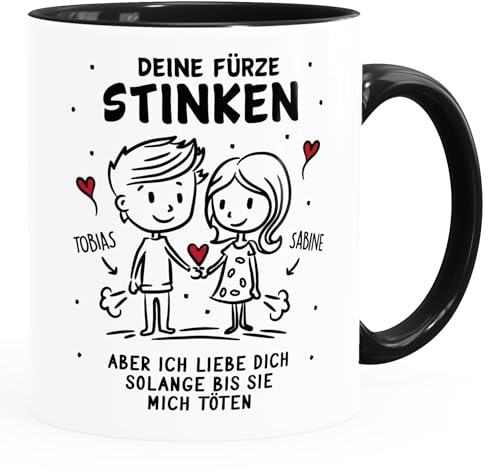 SpecialMe® Tasse Liebe Geschenk Lustig Personalisiert Jahrestag Valentinstag Deine Fürze stinken Strichmännchen Paar weiß-innen-schwarz standard