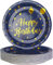 EVYIENEN Lot de 50 assiettes en papier Happy Birthday bleu et or 17,8 cm assiettes à dessert jetables pour anniversaire, fête, pique-nique, remise de diplôme