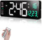 FineFizz 16 Digital Wall Clock Large Display, 12/24H Gym Clock, LED Wall Clock with Alarms, Date, Temperature, Remote Control, Large Digital Clock for Office (Corded Use Only) (Green)