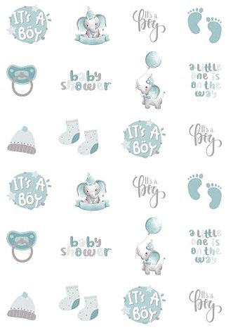 24 PRECUT Its A Boy Mix Edible Cupcake Toppers, Baby Shower Birth Edible Cupcake Toppers - Premium Thickness Wafer Card disc Cake Decorations