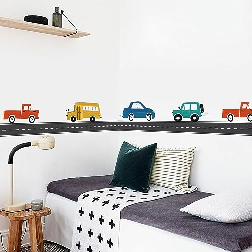 Funlife Bordüre für Kinderzimmer Babyzimmer Wandbordüre Selbstklebend Wandtattoo Farbenfroh Transporte Autos Wandsticker für Wohnzimmer Schlafzimmer Spielzimmer