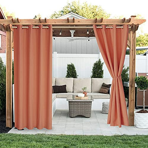 RCLONGEU Blickdicht Gardinen Outdoor Vorhang Wetterfest Outdoorvorhänge Wasserdicht Gardinen Sonnenschutz Terrassen Sichtschutz Vorhang für Balkon Pavillon, 1er Set (1 X 264X183CM,Orange)