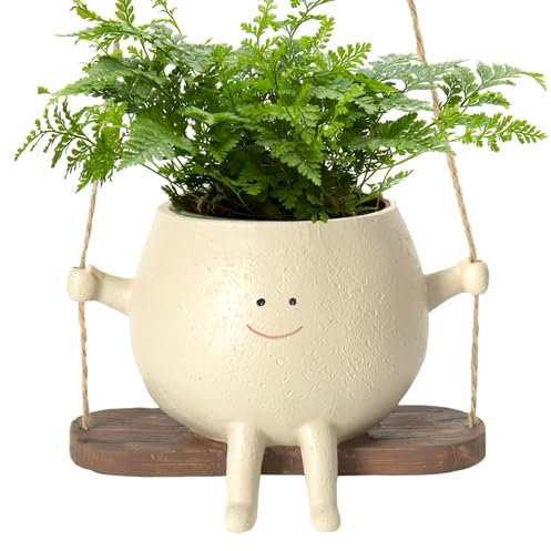 Vaso per Piante Oscillante con Faccia | Vaso per Piante Sospeso in Resina con Volto Sorridente | Vassoio per Fioriera per Piante Grasse Smile | Vasi per Piante Sospese per Decorazione Domestica