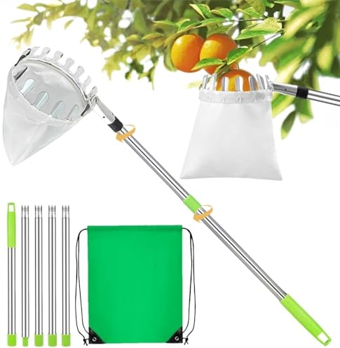 JWDMHSJ Recogedor de Frutas, 2m Recoge Frutas telescopico recolector de Frutas Recogedor de Frutas con Varillas de Extensión, Frutas Herramientas Recolectoras para Manzanas, Naranjas, Peras