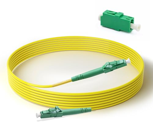 Guakiili 12 metros Cable de fibra óptica LC/APC con adaptador de fibra óptica LC/APC hembra, cable de fibra óptica LC/APC a LC/APC Simplex Singlemode 9/125µm LSZH