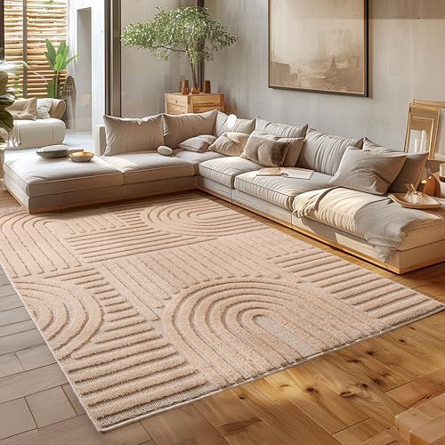 HomebyHome Kurzflor Teppich 200x300 (200x290 cm) Rosa - Hoch-Tief 3D Effekt, Waschbar, Flauschig und Extra Weich - Skandinavisch Boho Muster für Wohnzimmer, Schlafzimmer und Esszimmer