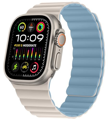 HITZEE Kompatibel mit Apple Watch Armband 49/46/45/44/42/41/40/38mm, Weiches Silikon Magnetische Armbänder Kompatibel für iWatch Ultra 2 Serie 10 9 8 7 SE 6 5 4 (42/44/45/46/49, Polarstern/Blau)
