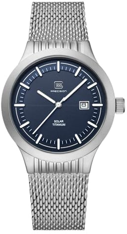 GLOCK Men's Solar Rechargeble Quartz Watch | 40mm case | Wristwatch with Silver Titanium Case | Blue Dial | Silver Mesh Strap | 20ATM | GW-6-2-22