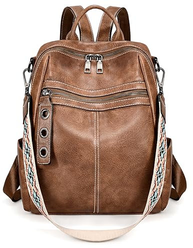 UTO Rucksack Damen Schultertasche PU Leder Wasserdicht Großer Kapazität Viele Fächer Abnehmbare Schultergurte Rucksackhandtaschen Frauen Tagesrucksack für Alltag Arbeit Outdoor Reisen Braun